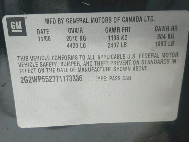 2G2WP552771173336 - 2007 PONTIAC GRAND PRIX BLACK photo 10