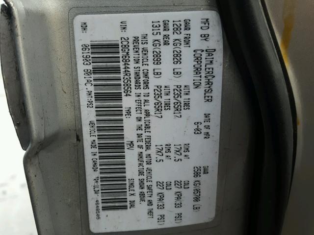 2C8GM68444R358564 - 2004 CHRYSLER PACIFICA SILVER photo 10