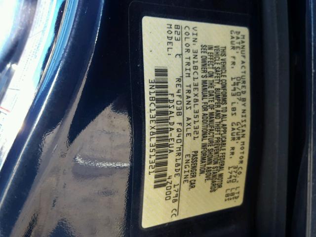 3N1BC13EX8L351321 - 2008 NISSAN VERSA S BLUE photo 10