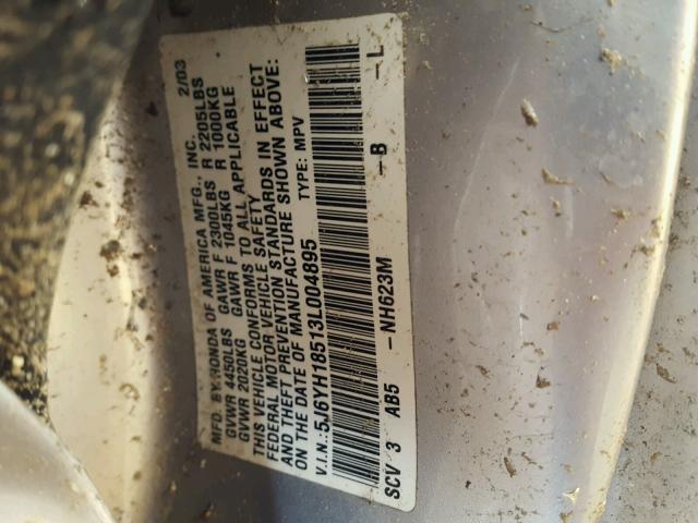 5J6YH18513L004895 - 2003 HONDA ELEMENT EX SILVER photo 10