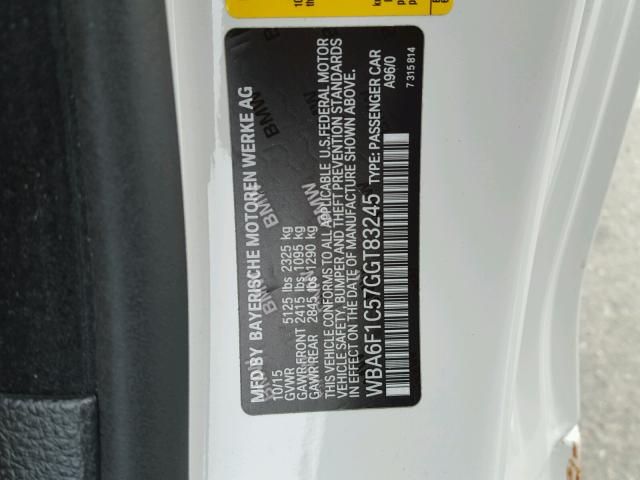 WBA6F1C57GGT83245 - 2016 BMW 640 I WHITE photo 10