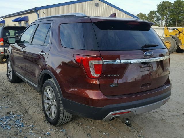 1FM5K7F85GGB50060 - 2016 FORD EXPLORER L BURGUNDY photo 3