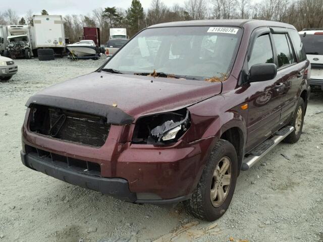 5FNYF18127B021092 - 2007 HONDA PILOT LX MAROON photo 2