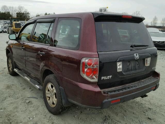 5FNYF18127B021092 - 2007 HONDA PILOT LX MAROON photo 3