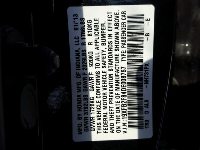 19XFB2F84DE008757 - 2013 HONDA CIVIC EX BLACK photo 10