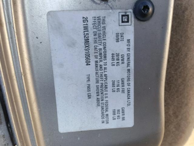 2G1WL52M8X9105604 - 1999 CHEVROLET LUMINA BAS ოქროსფერი ფოტო 10