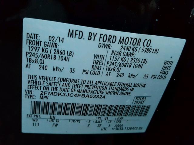 2FMDK3JC4EBA53324 - 2014 FORD EDGE SEL BLACK photo 10