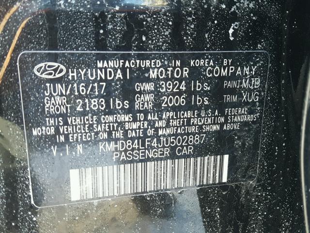 KMHD84LF4JU502887 - 2018 HYUNDAI ELANTRA SE BLACK photo 10