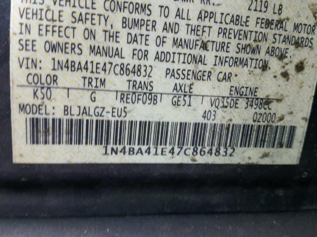 1N4BA41E47C864832 - 2007 NISSAN MAXIMA SE CHARCOAL photo 10