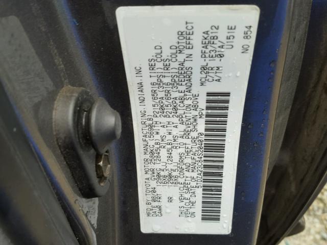 5TDZA23C84S204070 - 2004 TOYOTA SIENNA CE CHARCOAL photo 10