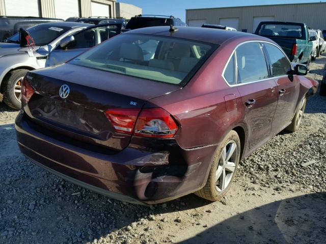 1VWBP7A37DC084681 - 2013 VOLKSWAGEN PASSAT SE BURGUNDY photo 4