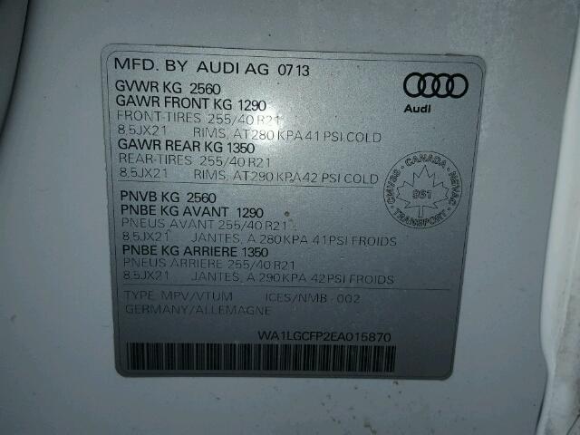 WA1LGCFP2EA015870 - 2014 AUDI Q5 PREMIUM WHITE photo 10