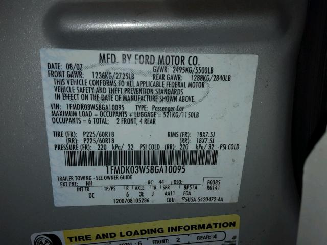 1FMDK03W58GA10095 - 2008 FORD TAURUS X L TAN photo 10