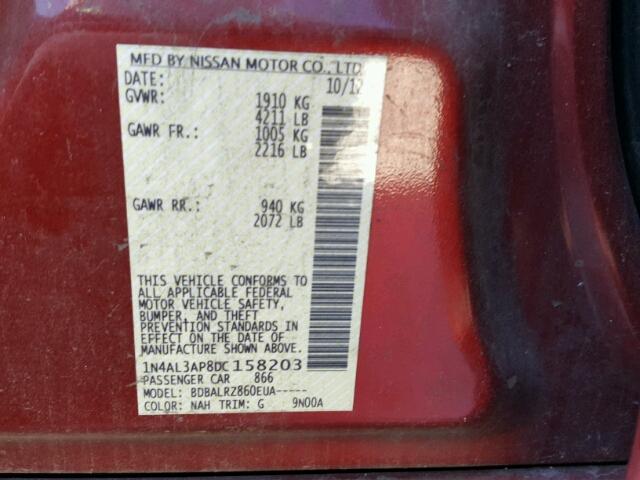 1N4AL3AP8DC158203 - 2013 NISSAN ALTIMA 2.5 RED photo 10