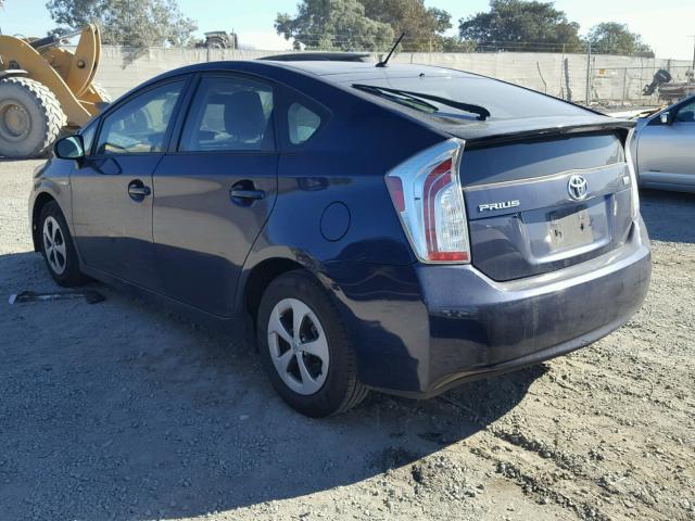 JTDKN3DU3D1644214 - 2013 TOYOTA PRIUS BLUE photo 3