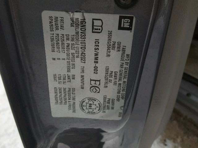 1GNDV33107D142027 - 2007 CHEVROLET UPLANDER L ნაცრისფერი ფოტო 10