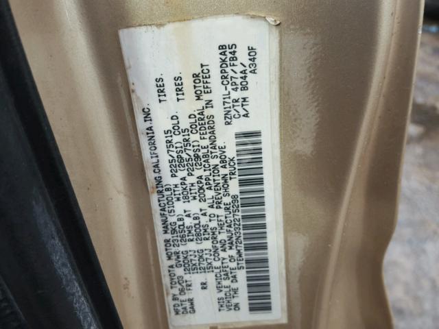 5TEWM72N33Z275298 - 2003 TOYOTA TACOMA XTR GOLD photo 10