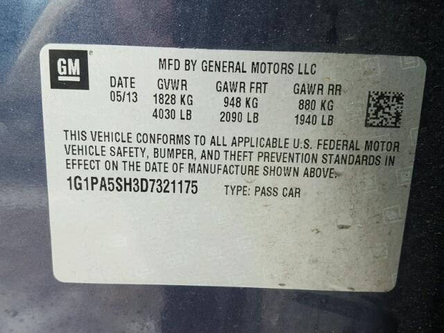 1G1PA5SH3D7321175 - 2013 CHEVROLET CRUZE LS BLUE photo 10