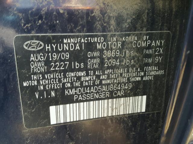 KMHDU4AD5AU864949 - 2010 HYUNDAI ELANTRA BL BLUE photo 10