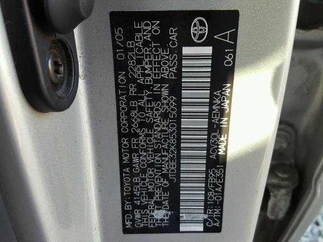 JTDBE32K853015099 - 2005 TOYOTA CAMRY LE SILVER photo 10