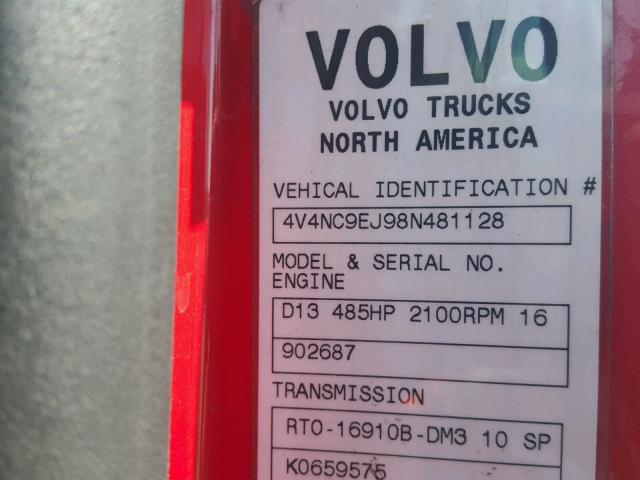 4V4NC9EJ98N481128 - 2008 VOLVO VN VNL RED photo 10