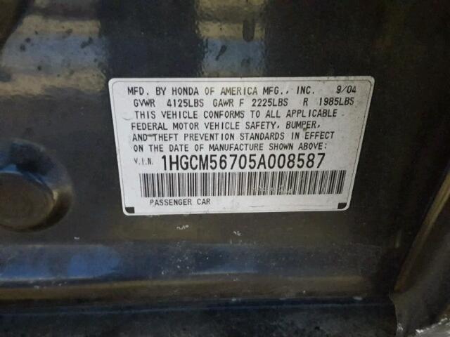 1HGCM56705A008587 - 2005 HONDA ACCORD EX GRAY photo 10