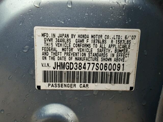 JHMGD38477S060091 - 2007 HONDA FIT أزرق صورة 10