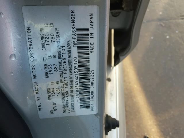 JM1BJ245821505370 - 2002 MAZDA PROTEGE PR SILVER photo 10