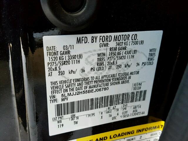 5LMJJ2H55BEJ06780 - 2011 LINCOLN NAVIGATOR BLACK photo 10