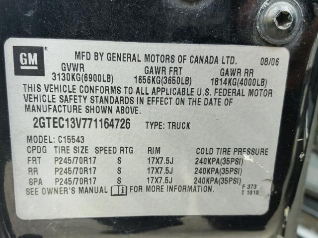 2GTEC13V771164726 - 2007 GMC NEW SIERRA BLACK photo 10