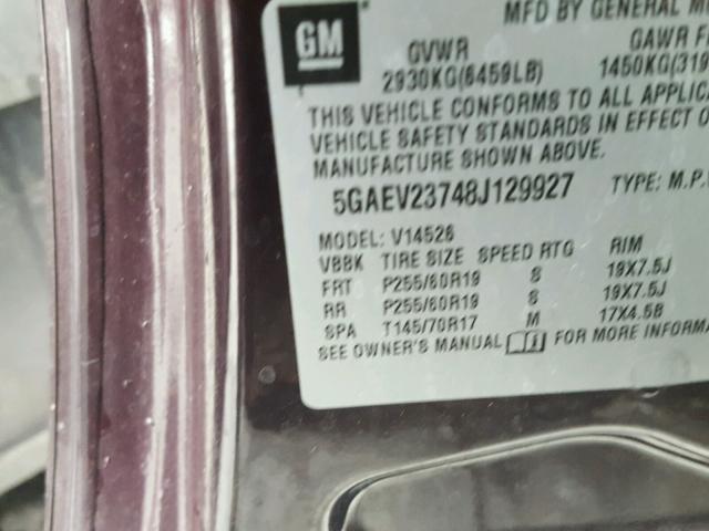 5GAEV23748J129927 - 2008 BUICK ENCLAVE CX PURPLE photo 10