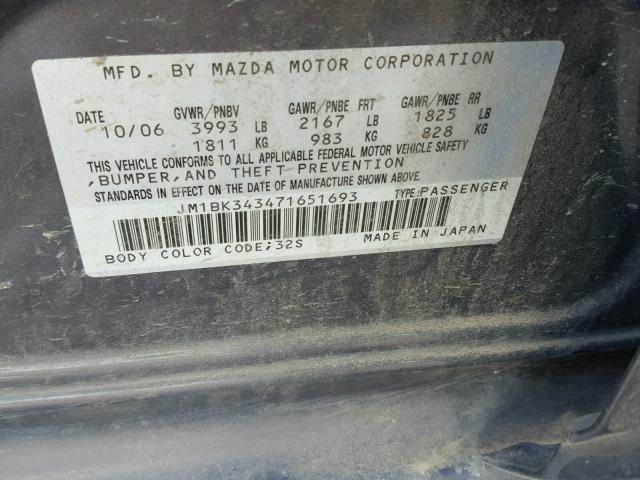 JM1BK343471651693 - 2007 MAZDA 3 HATCHBAC GRAY photo 10