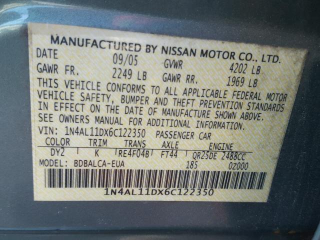 1N4AL11DX6C122350 - 2006 NISSAN ALTIMA S GREEN photo 10