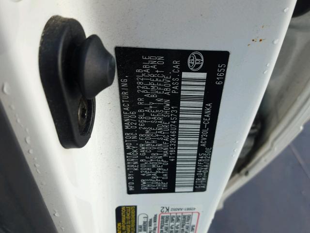 4T1BE32K46U745731 - 2006 TOYOTA CAMRY LE WHITE photo 10