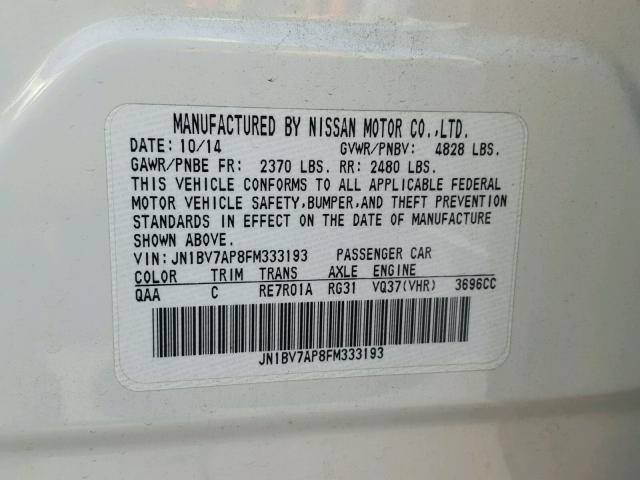 JN1BV7AP8FM333193 - 2015 INFINITI Q50 BASE Білий фото 10