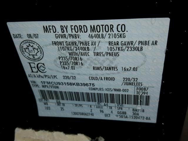 1FMCU93158KB39675 - 2008 FORD ESCAPE XLT GRAY photo 10