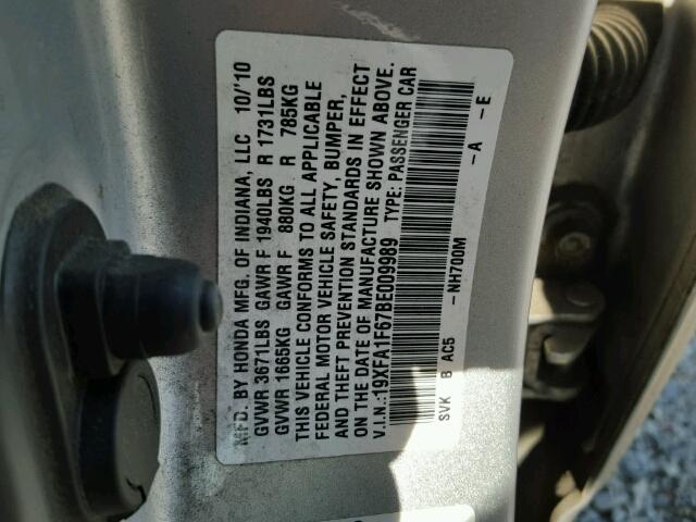 19XFA1F67BE009989 - 2011 HONDA CIVIC LX-S SILVER photo 10