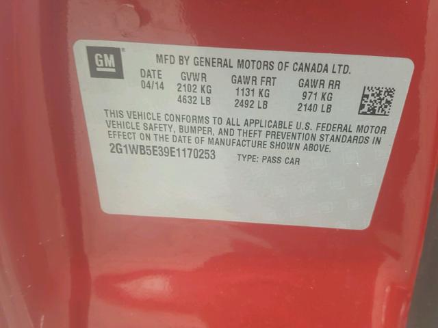 2G1WB5E39E1170253 - 2014 CHEVROLET IMPALA LIM RED photo 10