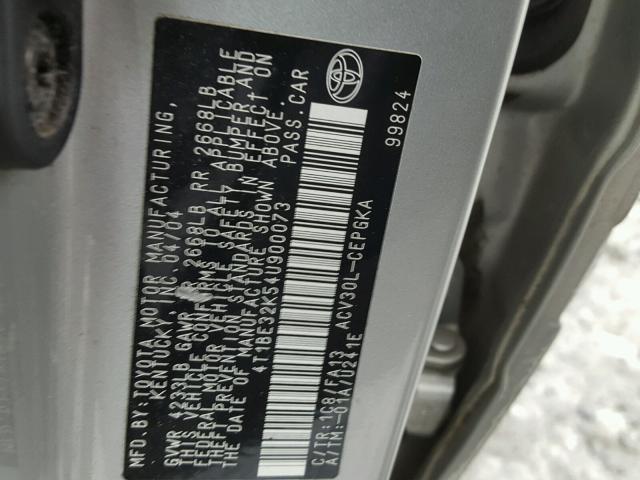 4T1BE32K54U900073 - 2004 TOYOTA CAMRY LE SILVER photo 10