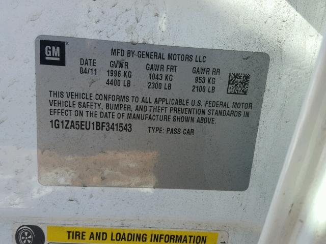 1G1ZA5EU1BF341543 - 2011 CHEVROLET MALIBU LS WHITE photo 10