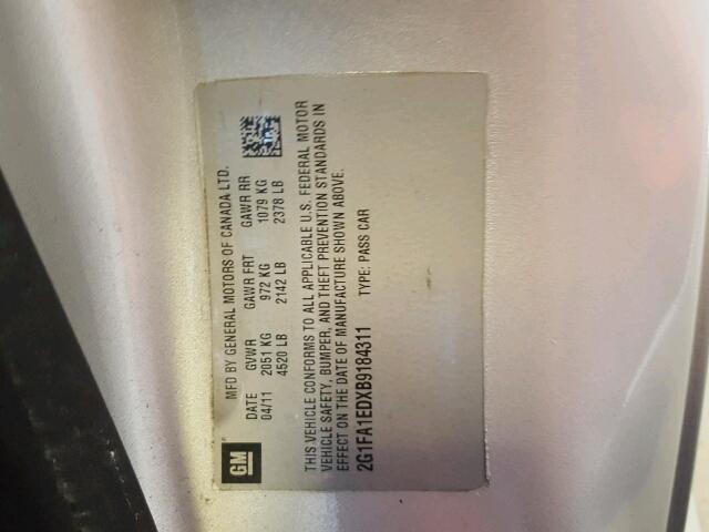 2G1FA1EDXB9184311 - 2011 CHEVROLET CAMARO LS SILVER photo 10