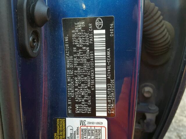 4T1BE46K97U054891 - 2007 TOYOTA CAMRY NEW BLUE photo 10