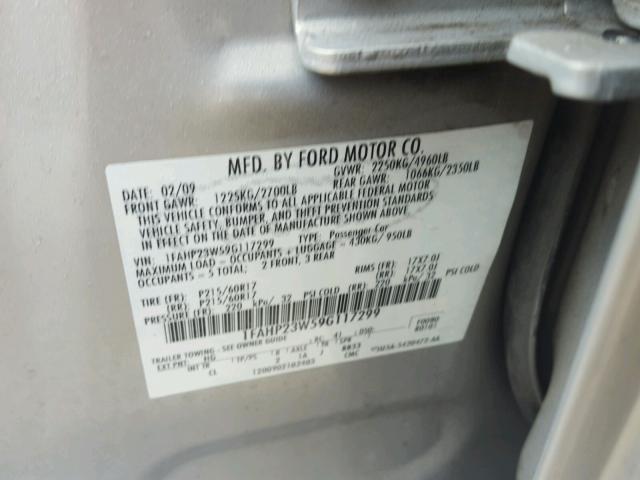 1FAHP23W59G117299 - 2009 FORD TAURUS SE SILVER photo 10