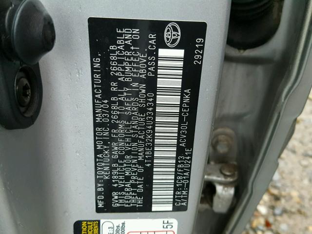 4T1BE32K94U334340 - 2004 TOYOTA CAMRY LE WHITE photo 10