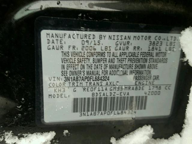 3N1AB7AP0FL684324 - 2015 NISSAN SENTRA S BLACK photo 10