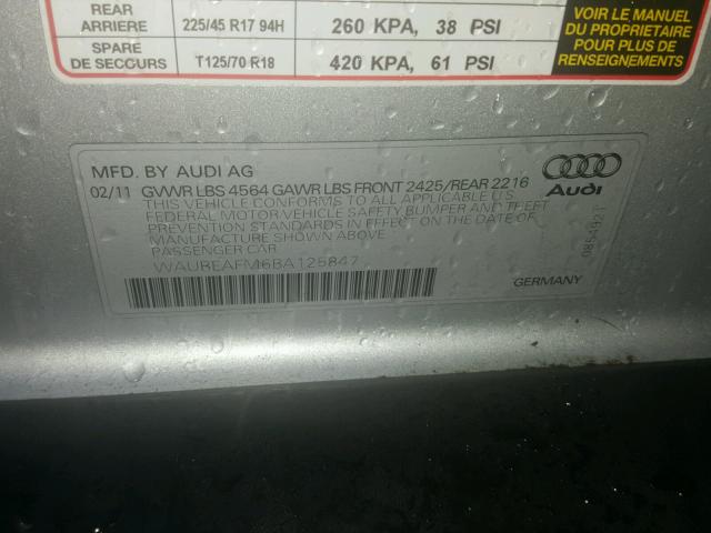 WAUBEAFM6BA125847 - 2011 AUDI A3 PREMIUM SILVER photo 10