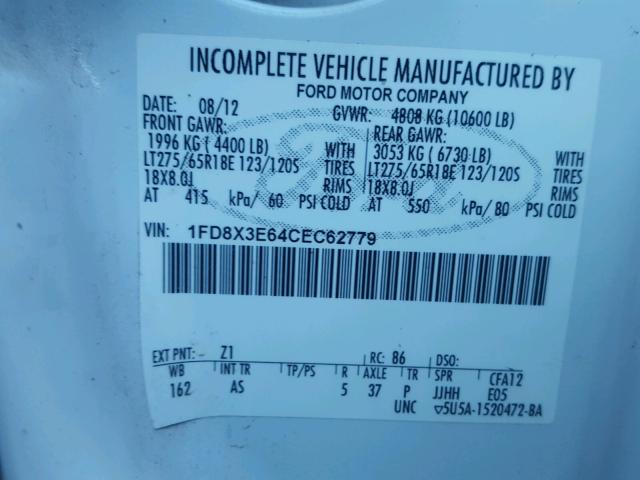 1FD8X3E64CEC62779 - 2012 FORD F350 SUPER WHITE photo 10