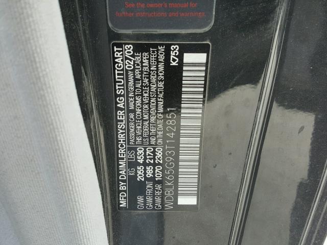 WDBLK65G93T142851 - 2003 MERCEDES-BENZ CLK 320 BLACK photo 10