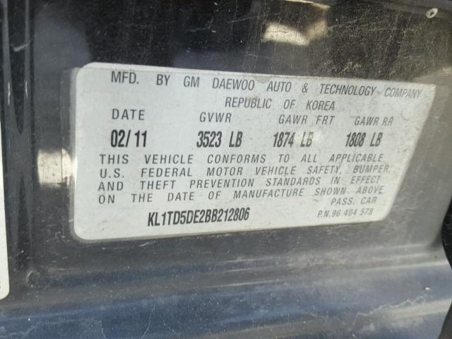 KL1TD5DE2BB212806 - 2011 CHEVROLET AVEO LS 黑色 照片 10
