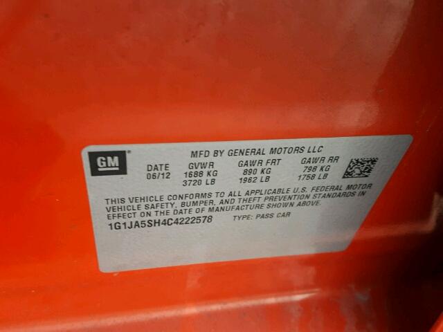 1G1JA5SH4C4222578 - 2012 CHEVROLET SONIC LS 橙色 照片 10